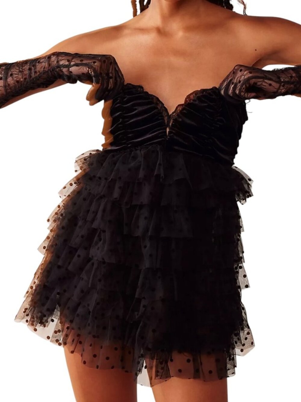 For Love & Lemons Jourdan Mini Dress & Lace Gloves NWT Black M